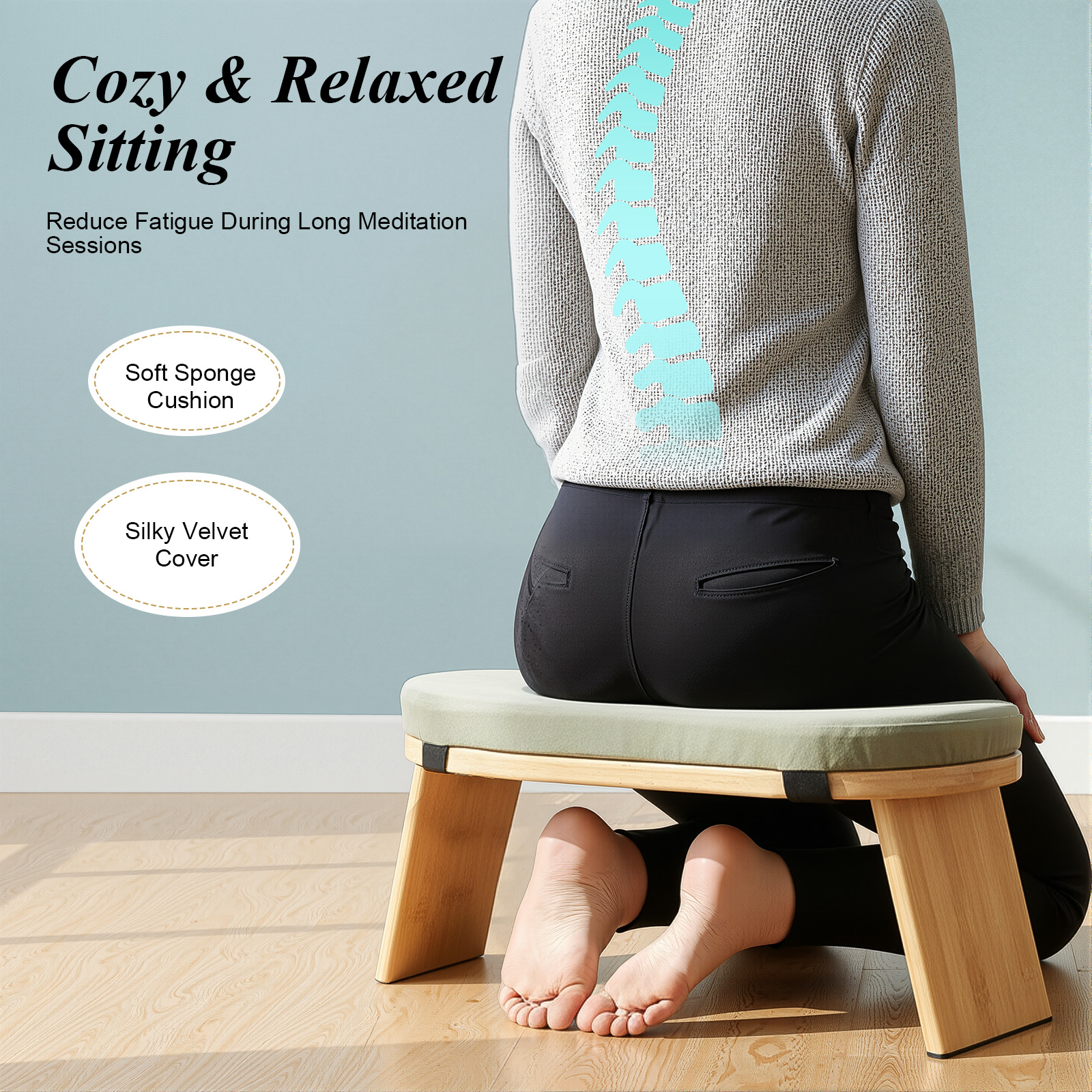 Home Gym Furniture - Foldable Meditation Bench, Portable Ergonomic Kneeling
