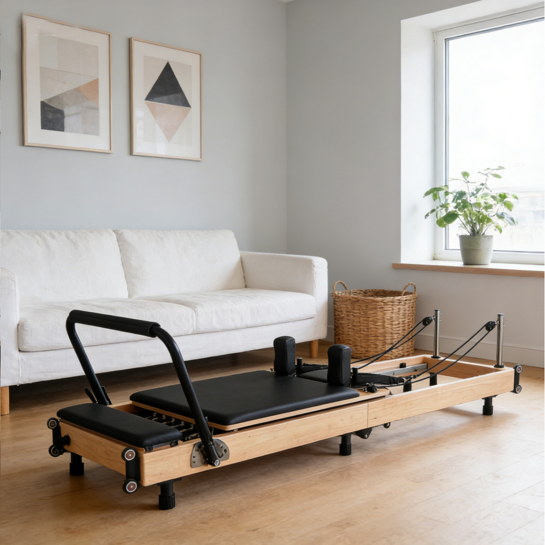 Home Gym Training - Space-Saving Foldable Oak Pilates Reformer with