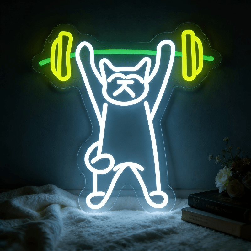 Cat Lifting Weights Neon Sign  - Home Gym Neon Sign avis et prix
