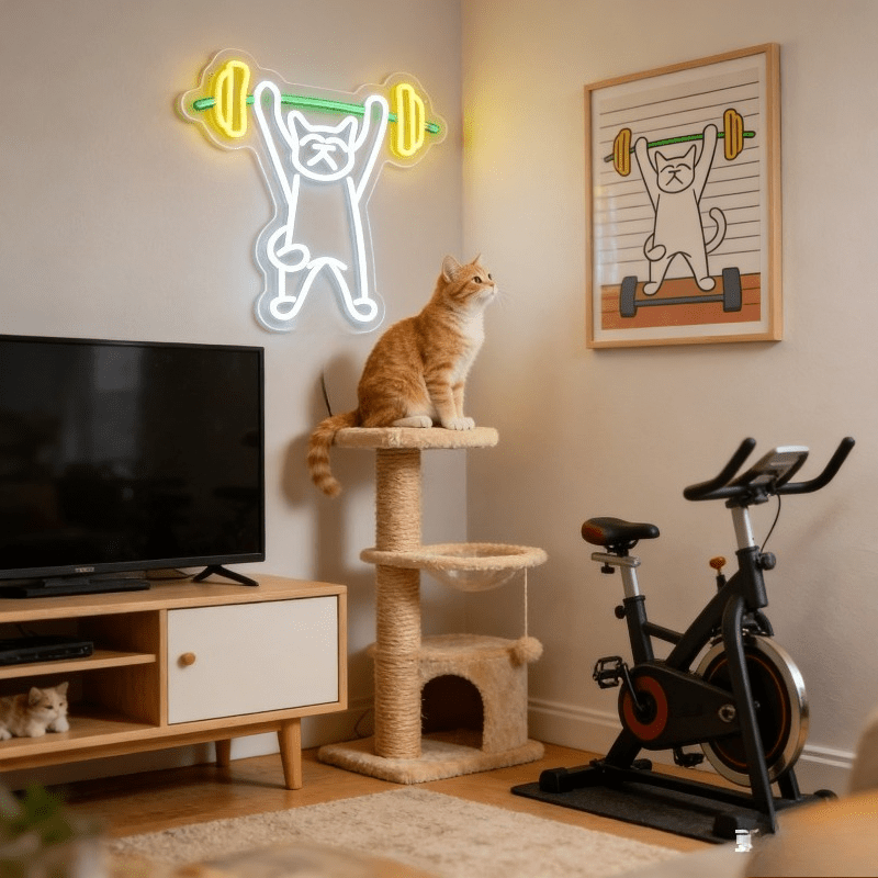 Cat Lifting Weights Neon Sign  - Home Gym Neon Sign avis et prix