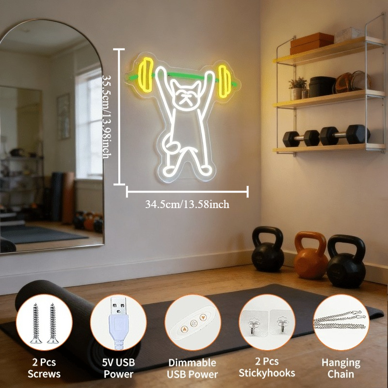 Cat Lifting Weights Neon Sign  - Home Gym Neon Sign avis et prix