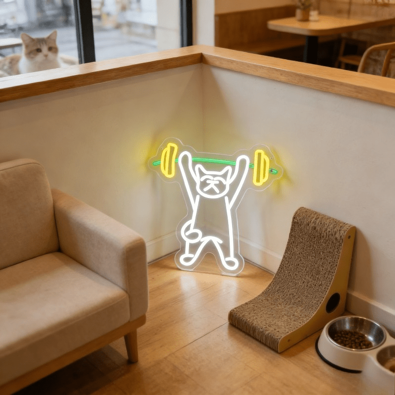 Cat Lifting Weights Neon Sign  - Home Gym Neon Sign avis et prix