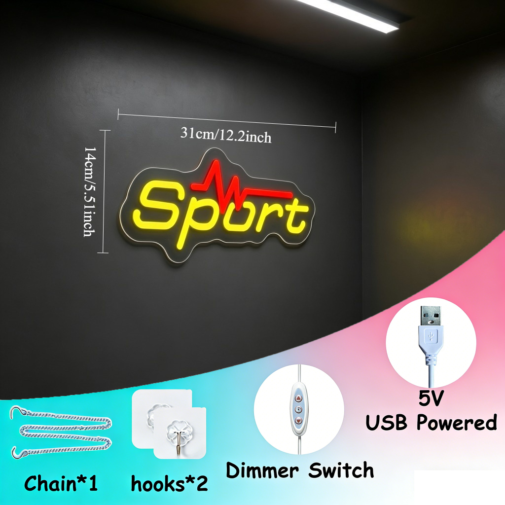 Sport Neon Sign LED USB Dimmab - Home Gym Neon Sign avis et prix