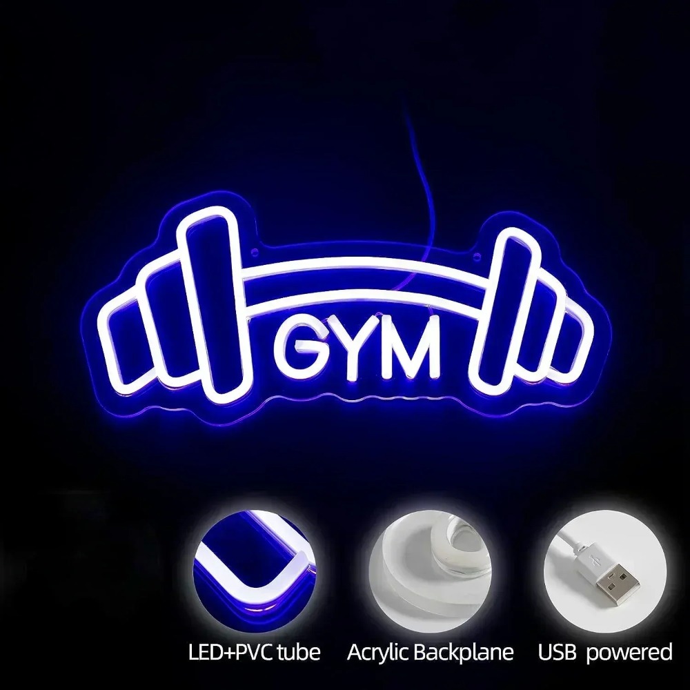 Barbell Gym Neon Sign Blue Dum - Home Gym Neon Sign avis et prix